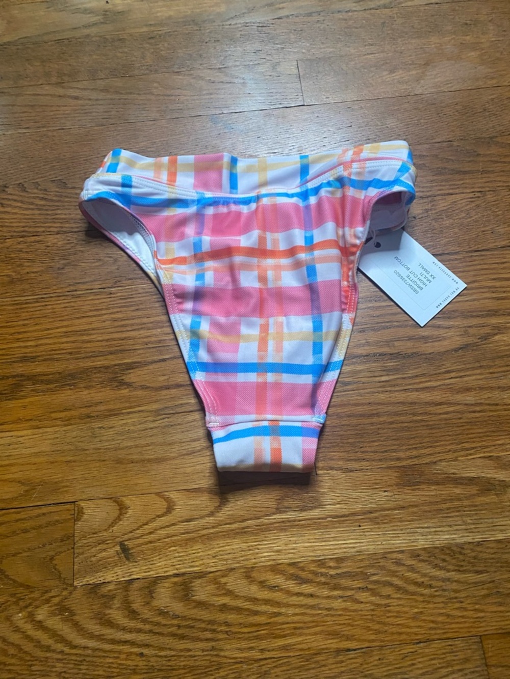 Suboo Brigitte High Cut Bikini Bottom XXS Plaid Pink Orange Blue NWT - Picture 5 of 7